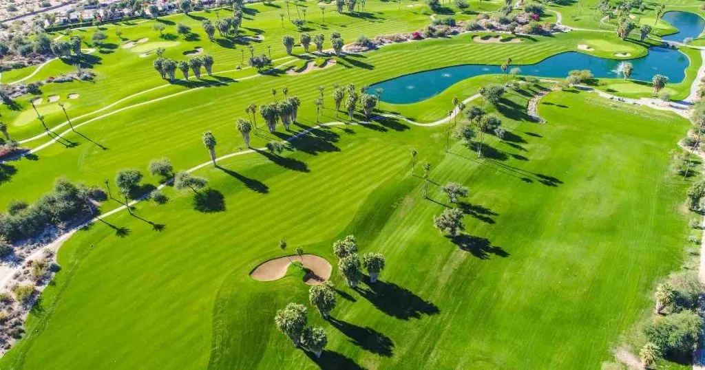 golf course with mini lake